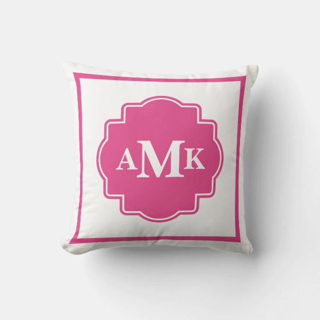 Coussin classique rose foncé et blanc monogramme (Recto)