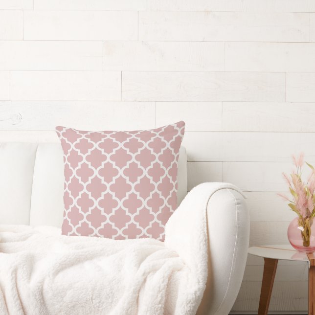 Coussin Classique Treillis Quatrefeuilles Rose Poussiéreux (Canapé)