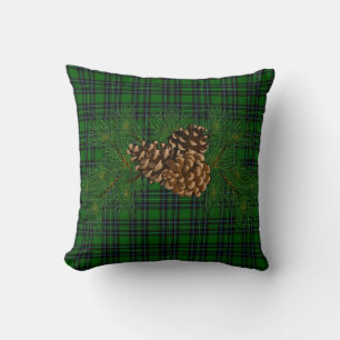 Coussin Classique vert rustique carreaux noir avec pomme d