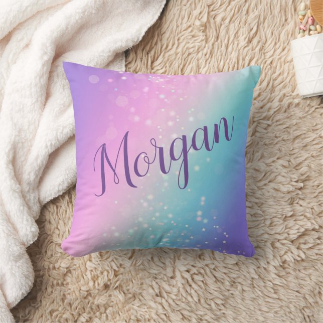 Coussin Classy Purple & Blue Bokeh Star, Nom ou Monogramme (Couverture)