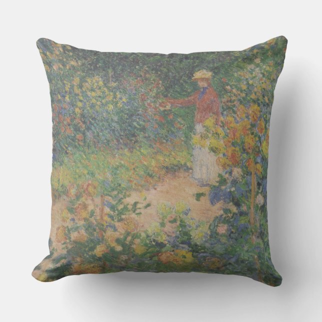 Coussin Claude Monet 1895 Vintage dans le jardin (Recto)