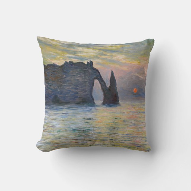 Coussin Claude Monet - La Falaise, Etretat, Coucher de sol (Recto)