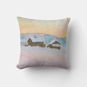 Coussin Claude Monet - Paysage norvégien, Maisons bleues