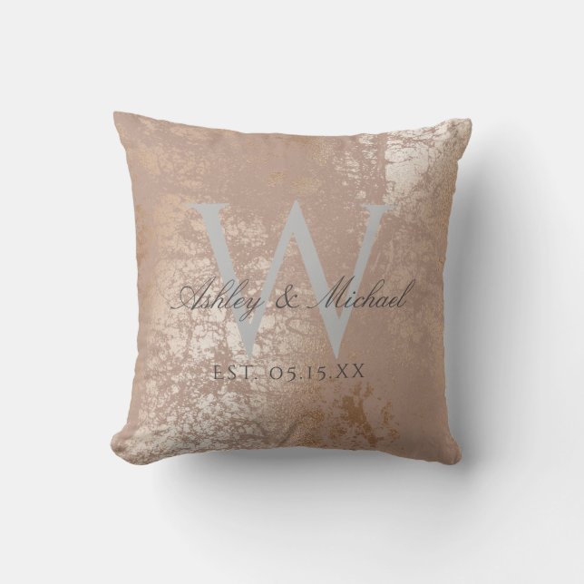Coussin Clé de Mariage de monogramme Blush & Gold Script (Recto)