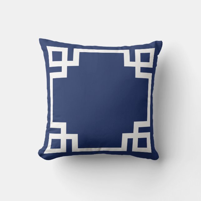 Coussin Clé grecque blanche bleu foncé (Recto)