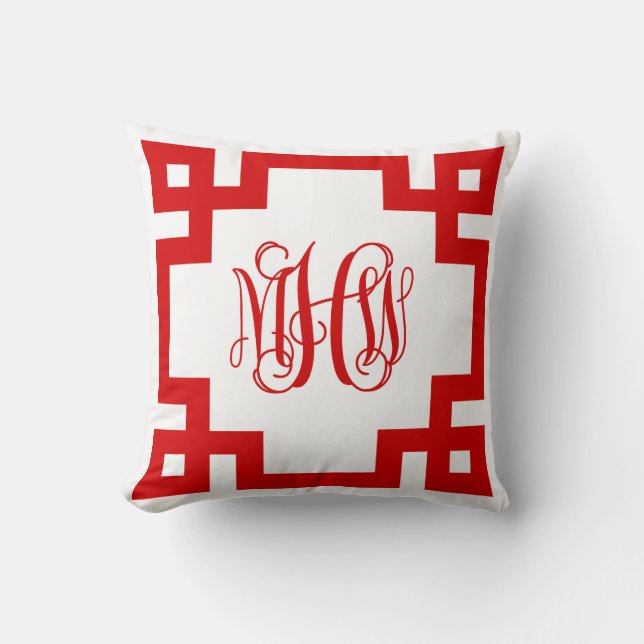Coussin Clé grecque blanche et rouge Vigne Monogramme DIY  (Recto)