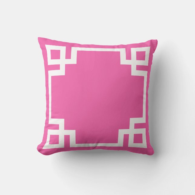 Coussin Clé grecque blanche rose chaud (Recto)