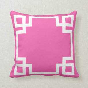 Coussin Clé grecque blanche rose chaud