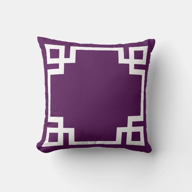 Coussin Clé grecque blanche violette impériale (Recto)