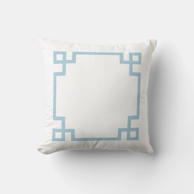 Coussin Clé grecque bleu ciel et blanc (Recto)