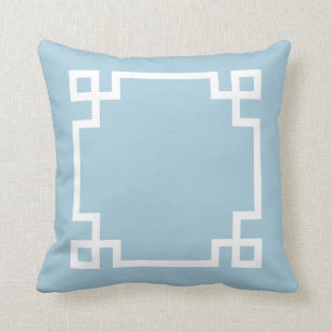Coussin Clé grecque bleu ciel et blanc