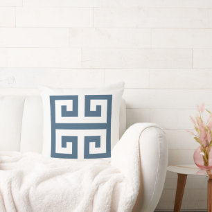 Coussin Clé grecque bleue et blanche