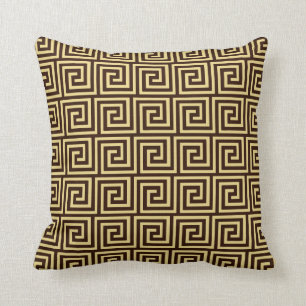 Coussin Clé grecque, brun chocolat et bronzage