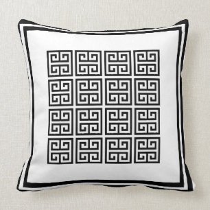 Coussin Clé grecque géométrique moderne noir et blanc Moti