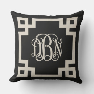 Coussin Clé grecque noire et beige Monogramme DBN