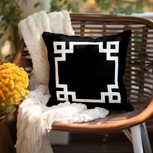 Coussin Clé grecque noire et blanche Couleur modifiable