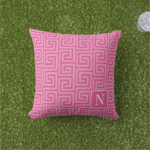 Coussin Clé grecque preppy Monogramme – Rose Chaud & Rose