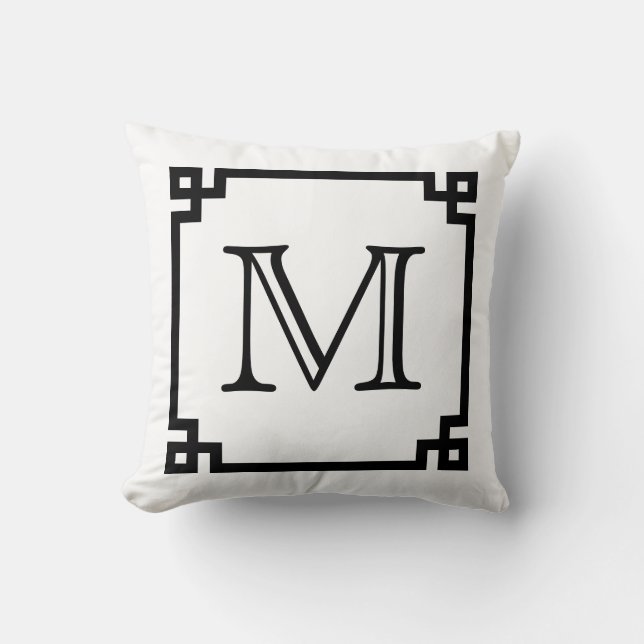 Coussin Clé noire et blanche de Grec de monogramme (Recto)