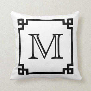 Coussin Clé noire et blanche de Grec de monogramme