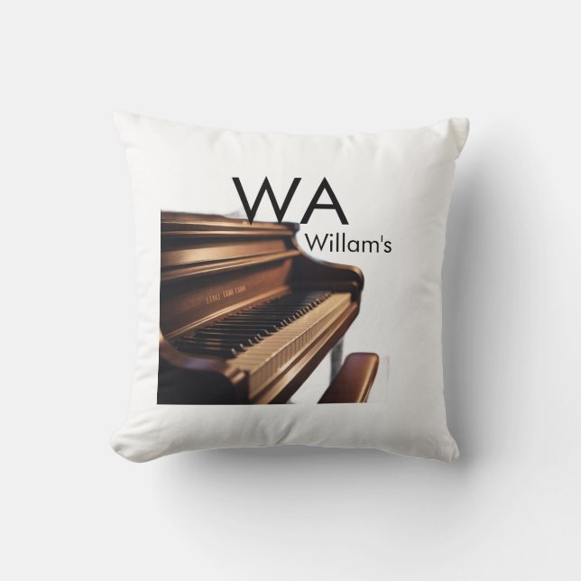 Coussin Clés de table de piano en bois Brown nom monogramm (Recto)