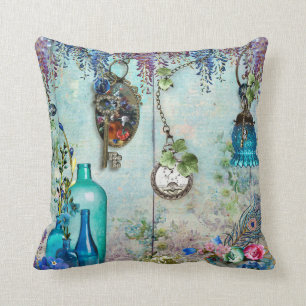Coussin Clés vintages de bleu de lavande de glycines de