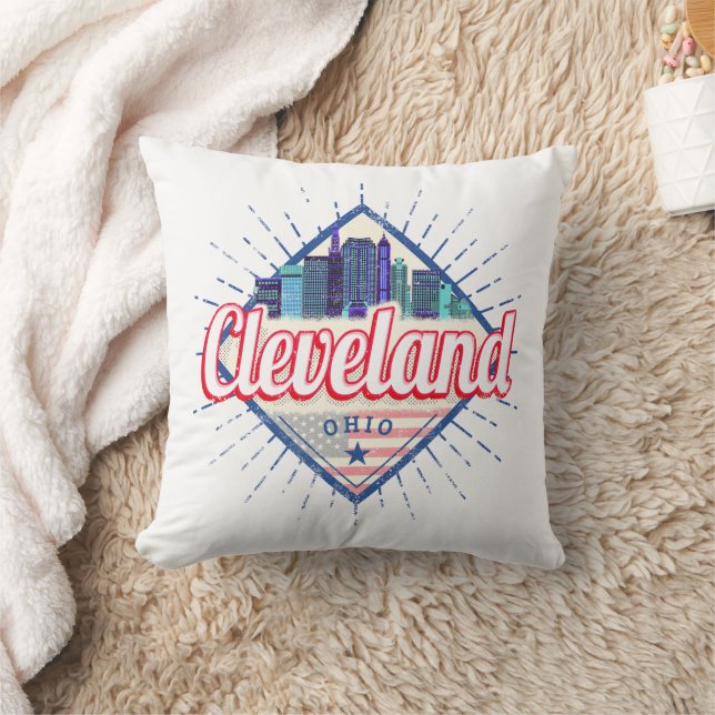 Coussin Cleveland Ohio États-Unis Skyline Vintage USA (Couverture)