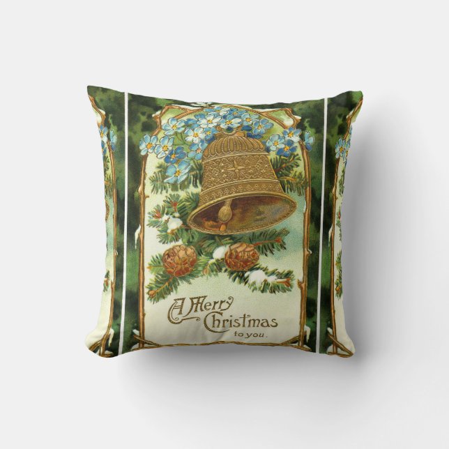 Coussin Cloche de Noël Vintage et Pinecones (Recto)