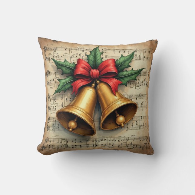Coussin Cloches de Noël sur une partition de musique, (Recto)