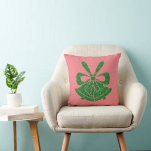 Coussin Cloches de Parties scintillant verte en vacances r