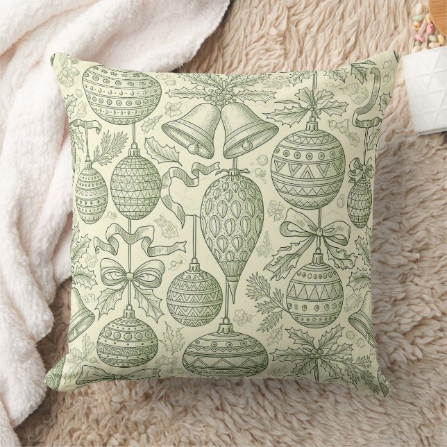 Coussin Cloisonnette de Noël verte Cloches et ornements Mo (Couverture)