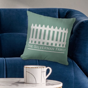 Coussin Clôture minimaliste blanche sur vert Personnaliser
