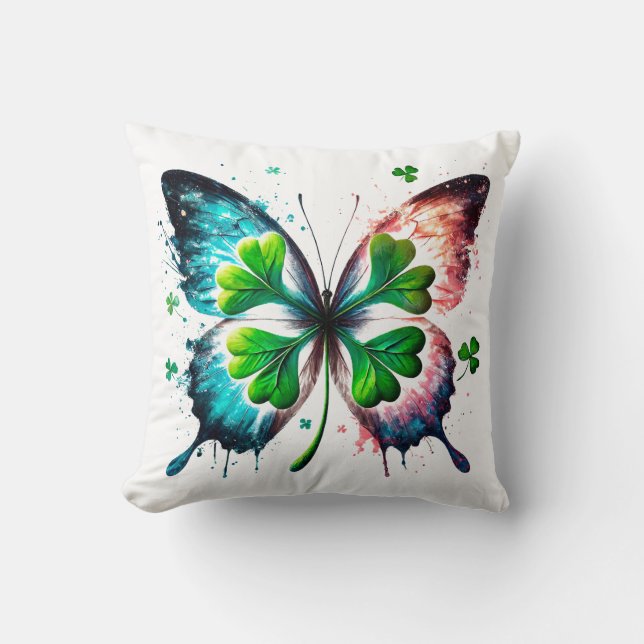 Coussin Clover chanceux avec papillon (Recto)