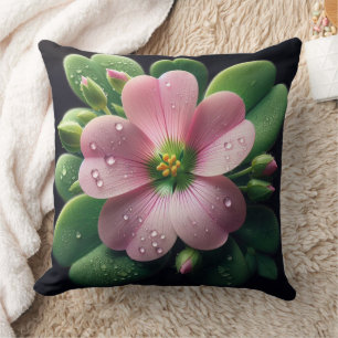 Coussin Clover Floral rose et vert Oxalis