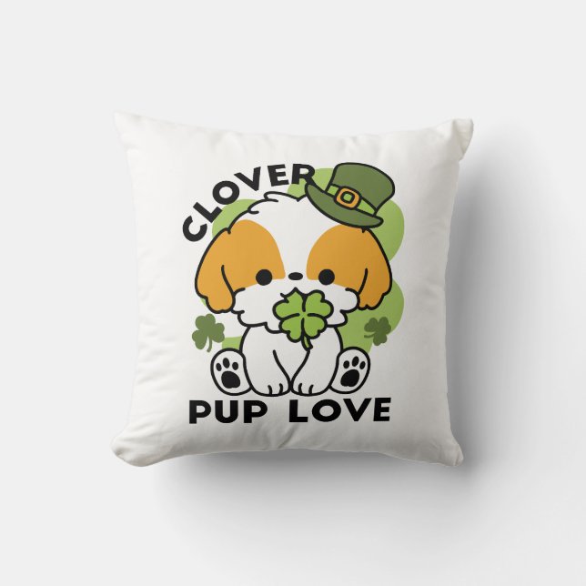 Coussin Clover Pup Love - St. Patrick's Day Chien Design (Recto)