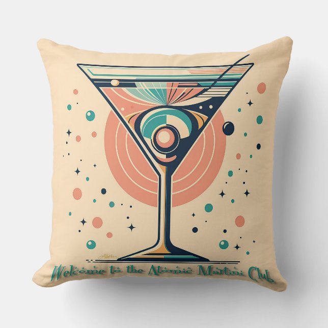 Coussin Club Atomic Martini Rétro Futuriste Espace Age (Recto)