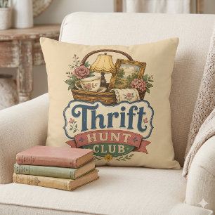 Coussin Club de chasse aux bonnes affaires Cottagecore vin