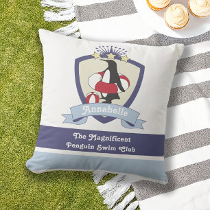 Coussin Club de natation Crest Cute Cartoon Penguin Enfant