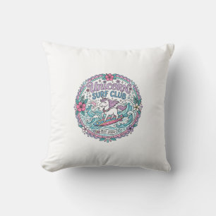 Coussin Club de surf licorne graphique de t-shirt ludique_