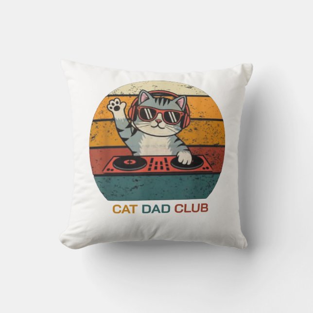 Coussin CLUB DES PAPAS CHATS / Drôle Rétro (Recto)