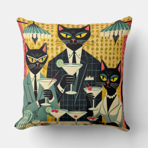 Coussin Club Martini Cat Noir Futuriste Rétro
