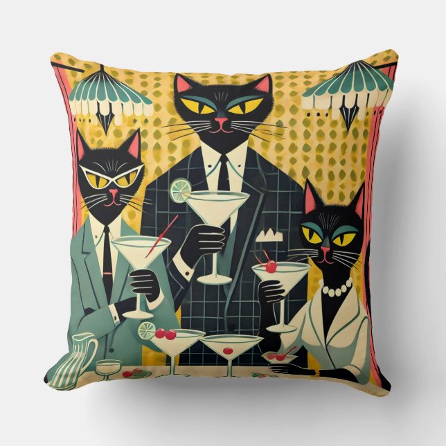 Coussin Club Martini Cat Noir Futuriste Rétro (Recto)