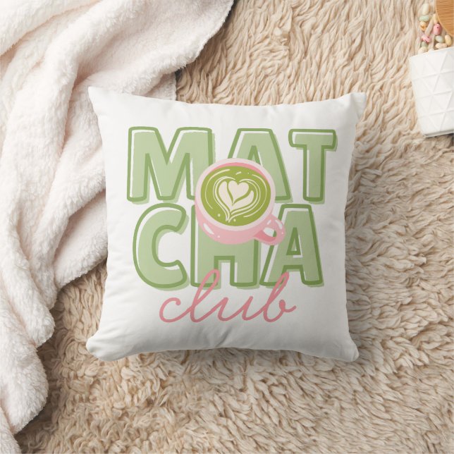 Coussin Club Matcha Vert et Rose Déco Dos Imprimé Mignon (Couverture)