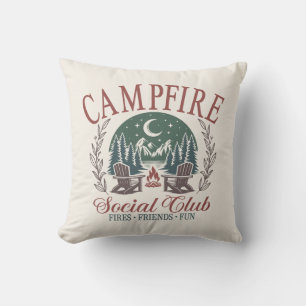 Coussin Club Social de Feu de Camp Vintage Amis Nature