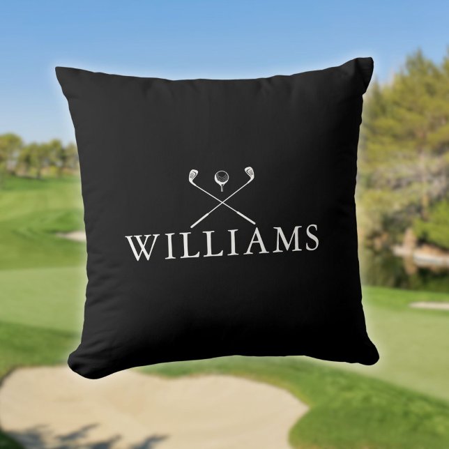 Coussin Clubs de golf personnalisés nom noir et blanc (Personalized Name Golf Clubs Black And White Throw Pillow)