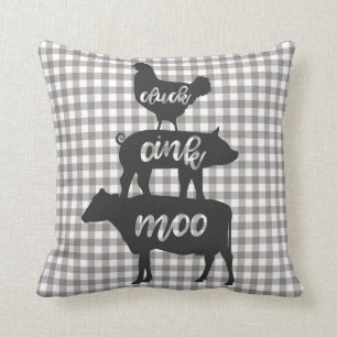 Coussin Cluck Oink Moo Chicken Cow Cow Farmhouse Plaid