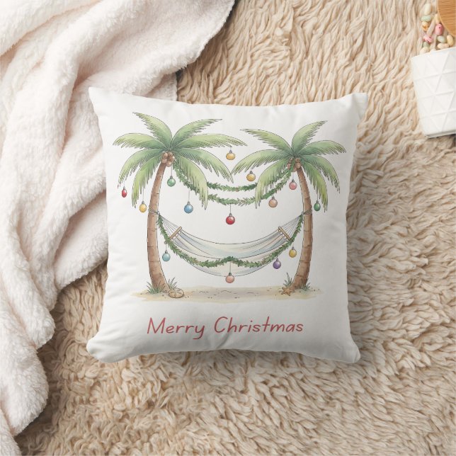 Coussin Coastal Christmas Palm Trees With Hammock (Couverture)