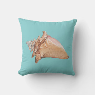 Coussin Coastal Conch Motif Aqua Jeu d'oreiller