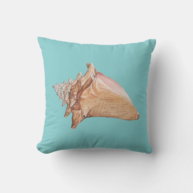 Coussin Coastal Conch Motif Aqua Jeu d'oreiller (Recto)