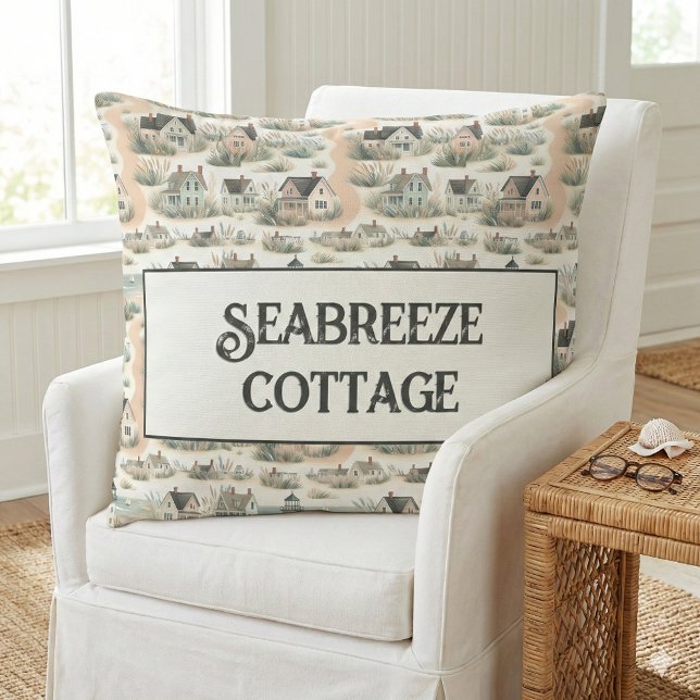 Coussin Coastal Cottage Lighthouse Pattern (Coastal Cottage Lighthouse Pattern Throw Pillow Mockup A)