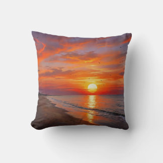Coussin Coastal Ocean Purple Orange Sunset Throw Pillow